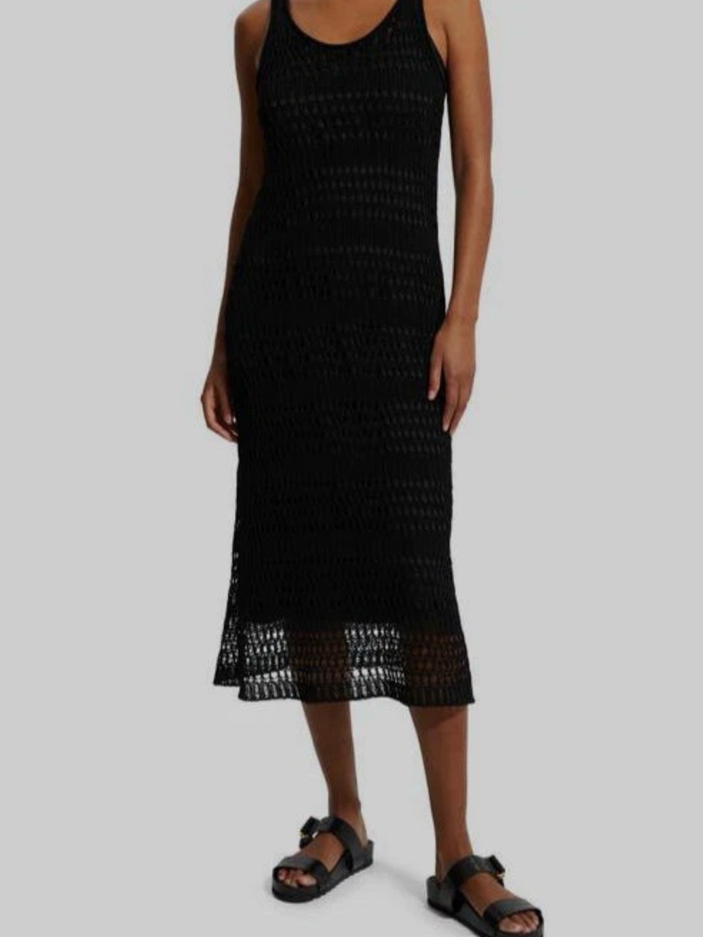 Theory Black Sleeveless Crochet Midi Dress